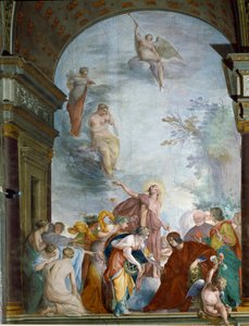 La Renommee celebra los logros de Lorenzo de Medici il Magnifico (Lorenzo de Medici el Magnífico) (1449-1492) Fresco de Cecco Bravo (Francesco Montelatici) (1607-1661) alrededor de 1635 Florencia, Palazzo Pitti, Sala degli Argenti de Cecco  Bravo