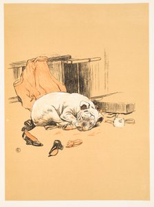Decepción por no encontrar los chocolates, de A Gay Dog, Story of a Foolish Year Aldin, Cecil Charles Windsor (1870-1935), publicado por William Heineman, 1905. 1ª Edición, Ilustración, Tiza y Carbón