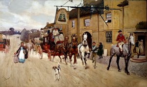 Parada de la diligencia frente a la posada de la campana en Stilton