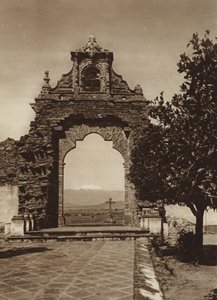 Mexico: Entrada al atrio de la Iglesia de Acatepec (b/w photo)