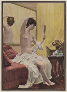 Mujer en su aseo matutino (litografia en color) de Celestin Francois (after) Nanteuil