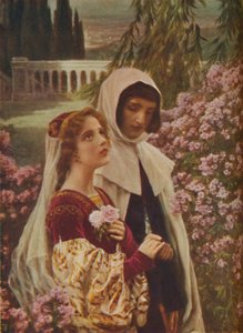 Dante Alighieri - Dante y Beatriz en el jardín, c. 1925 de Cesar Saccagi