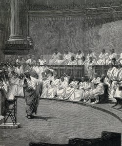 Cicerón denuncia al conspirador Catilina de Cesare (after) Maccari