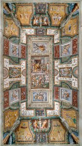 Pier Maria Rossi teniendo el honor de la Orden de San Miguel, Vista del techo de la Sala delle Gesta Rossiane, Rocca dei Rossi, San Secondo, Parma, Italia, c.1570 (fresco) de Cesare and Jacopo Bertoia and others Baglione