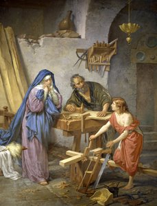 José, María y Jesús en la carpintería