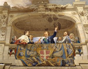 Carlo Alberto entregando la espada a Vittorio Emanuele II, (detalle) de Cesare Mariani