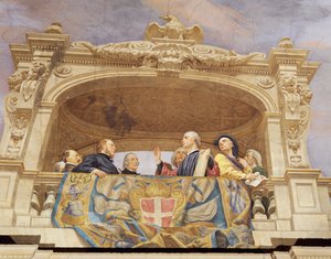 Detalle de Alegoría de Italia, fresco en el techo, Sala de la Mayoría, Palacio de Finanzas, Roma de Cesare Mariani