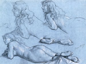 Estudios de un Desnudo Reclinado, visto desde la Espalda