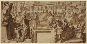 San Carlos Borromeo entrando en la ciudad de Pavía: Diseño para una decoración mural de Cesare Nebbia