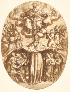 La Trinidad con miembros de una hermandad y un papa como protector de los enfermos. Composición ovalada de Cesare Nebbia