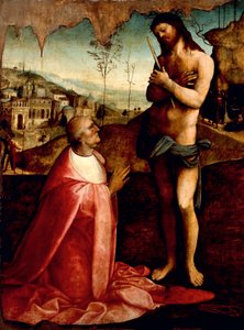 Cristo Sufriente y el cardenal Oliviero Carafa en oración de Cesare da Sesto