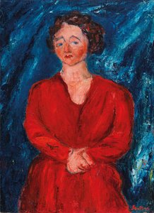 La Femme en rouge au fond bleu, ca 1928 de Chaim Soutine