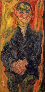 Hombre en azul, con un fondo amarillo y rojo de Chaim Soutine