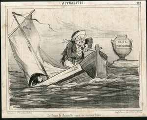 Ilustración de Cham (1819-1879) en Le Charivari, circa 1850 - El Príncipe de Joinville con un mal piloto - Elecciones, Presidente de la República, Marina Marítima Náutica Balnearia - Thiers Adolphe, François d