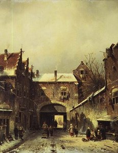 Una ciudad holandesa en invierno de Charles Henri Joseph Leickert