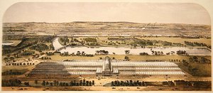 Vista aérea del edificio para la Gran Exposición, publicado por Ackermann & Co. de Charles (after) Burton