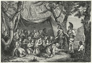 Las reinas de Persia a los pies de Alejandro (grabado) de Charles (after) Le Brun