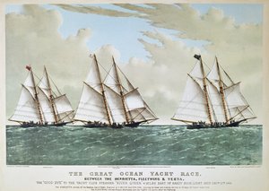 Gran carrera de yates oceánicos de 1866 entre el Henrietta, Vesta y Fleetwing, publicada por Currier & Ives de Charles (after) Parsons