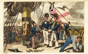 El capitán Spring nombra al guardiamarina Newcome su ayudante de campo y le entrega su espada en la cubierta del HMS Victory de Charles (c.1797 1850) (after) Williams