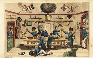 Johnny Newcome trayendo ron a sus compañeros oficiales en el comedor de guardiamarinas de Charles (c.1797 1850) (after) Williams