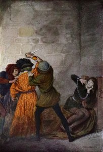 Juana de Arco: La vida de Juana amenazada por el Señor Inglés (litografía en color) de Charles A. Buchel