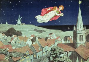 Cartel que anuncia la primera producción de "Peter Pan" de J.M. Barrie, Teatro del Duque de York, 27 de diciembre de 1904 (litografía en color) de Charles A. Buchel