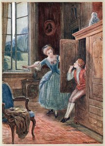 Escena de la ópera de Mozart Las bodas de Fígaro. (Le Nozze di Figaro), ópera bufa con libreto de Lorenzo da Ponte (1749-1838) según Beaumarchais, estrenada el 1 de mayo de 1786 en el Burgtheater de Viena. de Charles A. Buchel