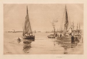 Dos balandros en el East River de Charles Adams Platt