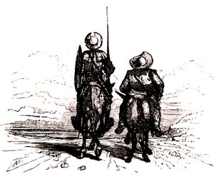 Don Quijote en su caballo, junto a Sancho en su burro de Charles Albert d