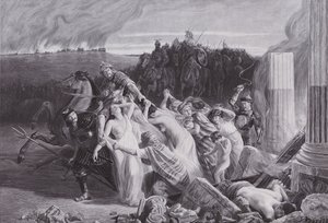 Galos secuestrados por los hunos de Charles Alexandre Coessin de la Fosse