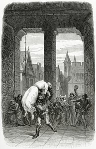 Quasimodo salva a Esmeralda de la ejecución - ilustración de Notre Dame de París, siglo XIX de Charles Alexandre Lesueur