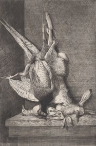 Trofeo de caza con aves de caza y conejo, 1850-1900 de Charles Alphonse Deblois