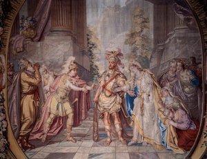 Escenografía: “Alceste” Representación de la escena 4 del acto V de la ópera de Philippe Quinault con música de Jean Baptiste Lully. Detalle de un tapiz de Charles Antoine Coypel (1764) de Charles Antoine (after) Coypel