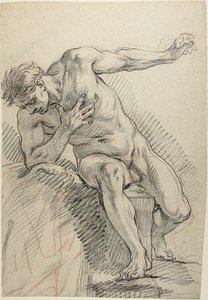 Boceto de un desnudo masculino apoyado en el codo derecho (recto)