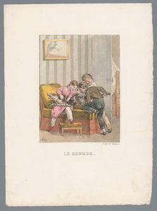 Tres niños le dan una jeringa a un perro Le remède (título sobre objeto) Juego de niños y travesuras (título de la serie) Les jeux de l