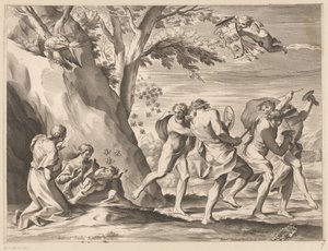 Educación de Júpiter con el escudo de armas de la familia Barberini de Charles Audran