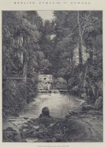 Hogares Ingleses, Bowood, Cascada en el Parque, al Final del Lago de Charles Auguste Loye