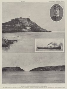 Entrada al puerto de Santiago de Cuba; con el Merrimac que fue hundido en la parte más estrecha del canal