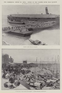 El centro comercial de China, escenas en el río Yangtsé cerca de Hankow