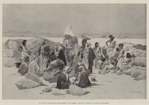 La Ruta Comercial Nubia de Korosko a Abu Hamed, Parada de una Caravana de Árabes y Bishareen de Charles Auguste Loye
