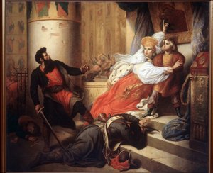 La Madre (Nathalie Narychkine, Natalia Narychkina) (1651-1694) rescatando a Pedro I de Rusia (o Pedro el Grande), cuando era niño, durante el Levantamiento de Streltsy (strelets) en 1682 (La Madre rescató a Pedro I de niño durante el Streltsy Levantamiento