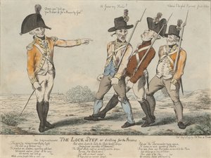 El paso de bloqueo, o entrenamiento para la revisión, 1797 (grabado coloreado)