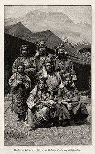 Kurdos de Petchara (Turquía). Grabado por Barbant para ilustrar la historia "A través de la Armenia rusa, Karabagh, valle del Araxe, macizo del Ararat" por Madame B.Chantre, en Le tour du Monde 1892, dirigido por Edouard Charton (1807-1891), Hachette, Parí de Charles Barbant