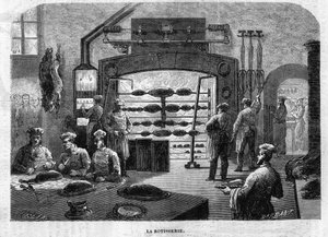 La Rotisserie de las cocinas del Palacio de las Tullerías, en 1864. Grabado de F. Lix y Barbant de un dibujo de Moullin.