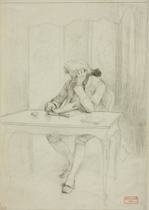 Hombre vestido a la usanza del siglo XVIII, sentado a la mesa y leyendo de Charles Bargue