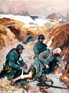 Enfermeras de la Cruz Roja vistiendo a un soldado herido de Charles Baude
