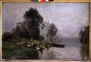 Misty mañana en el Oise. nd (óleo sobre lienzo) de Charles Beauverie