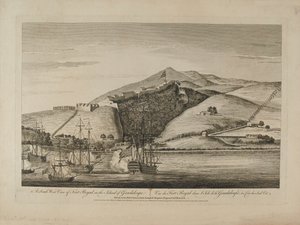 Vista sur del Fuerte Real en la Isla de Guadalupe, circa 1759 de Charles Benazech