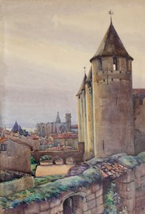 Interior de la ciudad de Carcasona, c.1904 (acuarela) de Charles Bernier