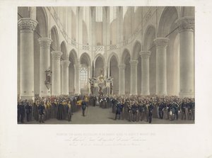 Entierro solemne en Groote Kerk en Delft, 17 de marzo de 1865, de Su Majestad Anna Pavlovna, Reina Madre de los Países Bajos, Gran Príncipe de Rusia (título sobre el objeto) de Charles Billoin